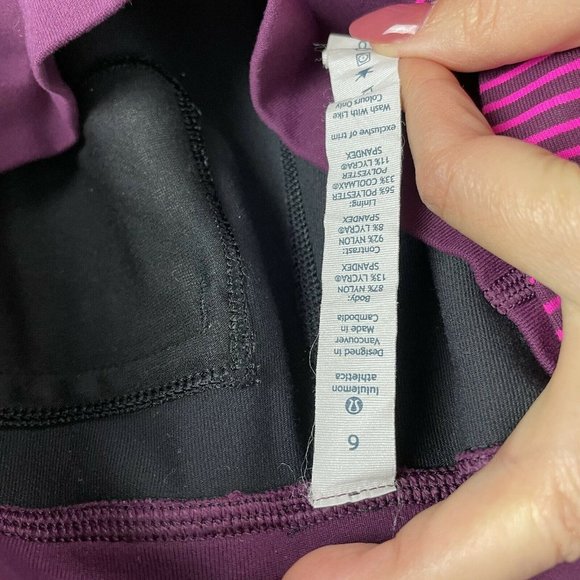 Lululemon Sz 6 Dharana Crop Pants Black Pink Zip Pocket Loose Wide Hyper Stripe - Picture 6 of 9